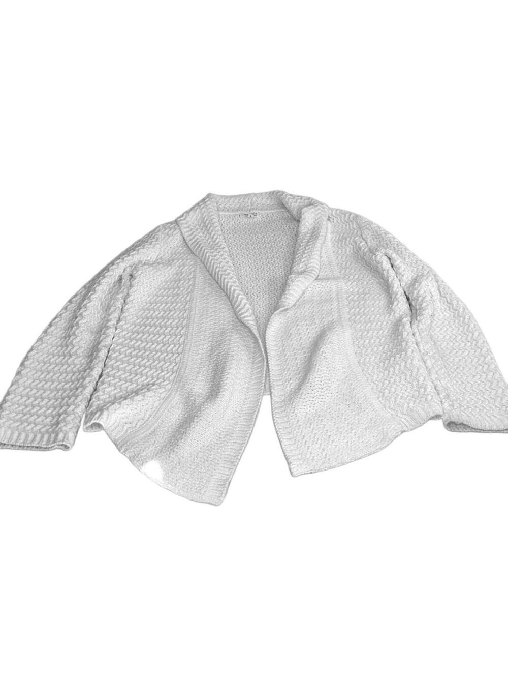 NOVICA Cream Chevron Knit Open Front Shawl Collar Cardigan Sweater Small